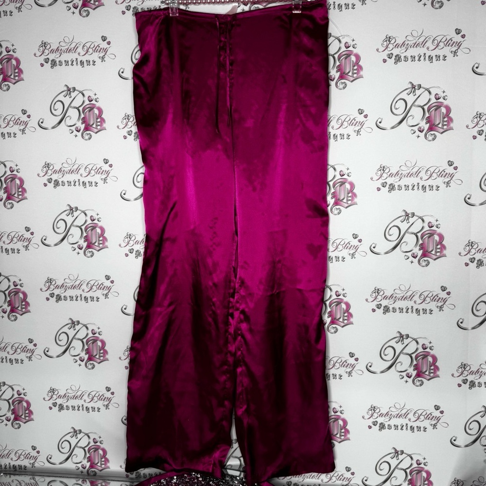 La senza pants silky satiny pink bright shiny shimmer lounge pj bottoms buttons